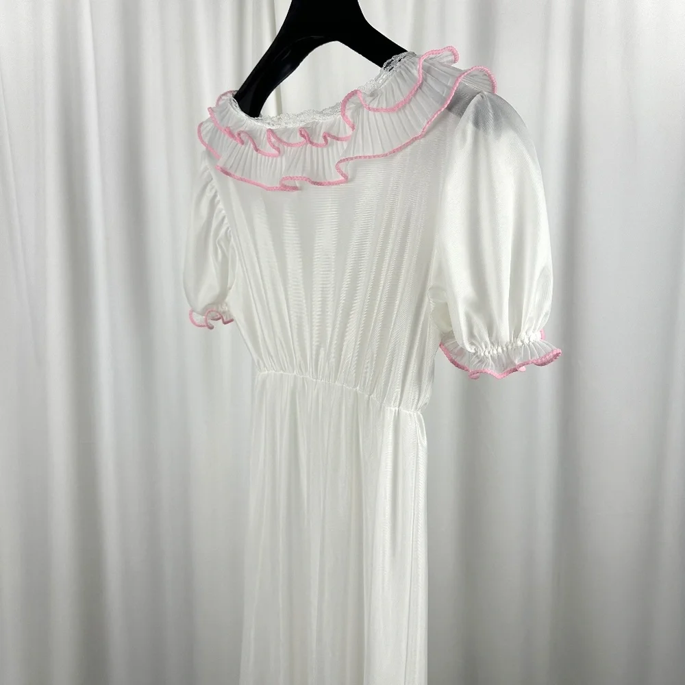 Vintage Bloomies Ivory Ruffle Nightgown Romantic Maxi Small - Picture 15 of 16